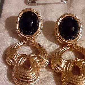 Vintage 1980s Black onyx Givenchy Drop Earrings